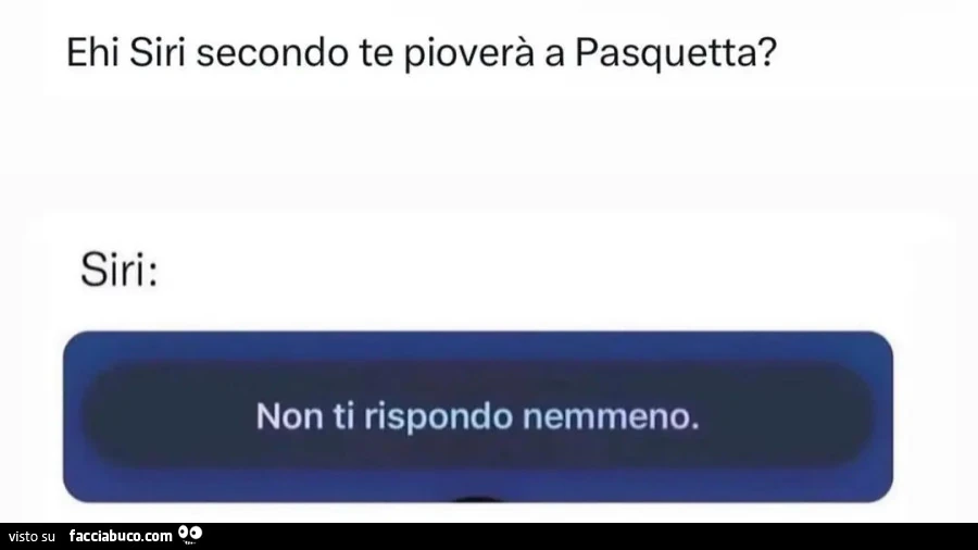 Ehi siri secondo te pioverà a pasquetta? Siri: non ti rispondo nemmeno
