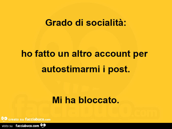 Grado di socialità: ho fatto un altro account per autostimarmi i post. Mi ha bloccato