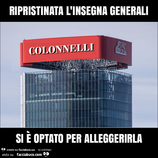 Ripristinata l'insegna generali si è optato per alleggerirla