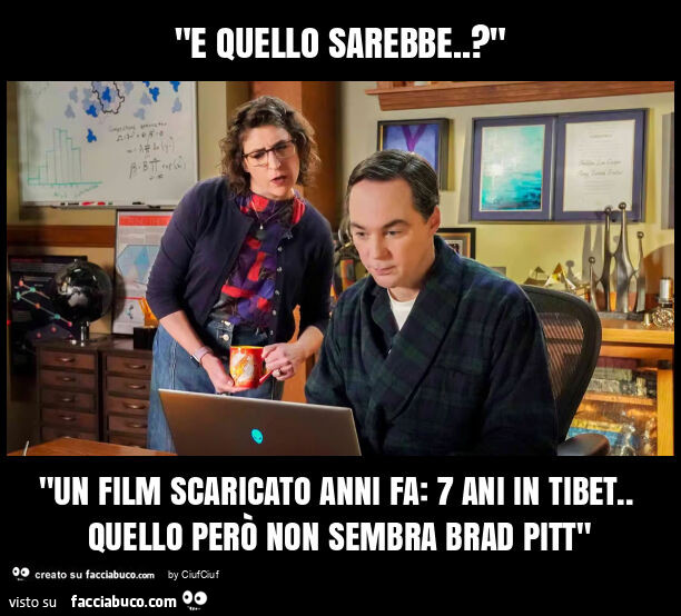 "e quello sarebbe. ? " "Un film scaricato anni fa: 7 ani in tibet. Quello però non sembra brad pitt"