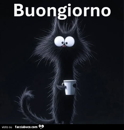 Buongiorno gatto nero con caffè