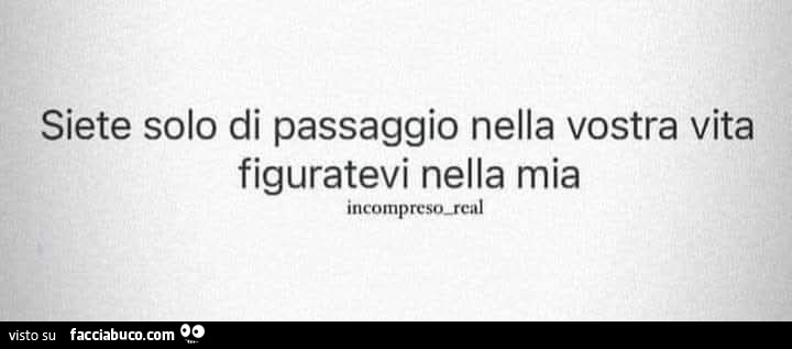 Siete solo di passaggio nella vostra vita figuratevi nella mia