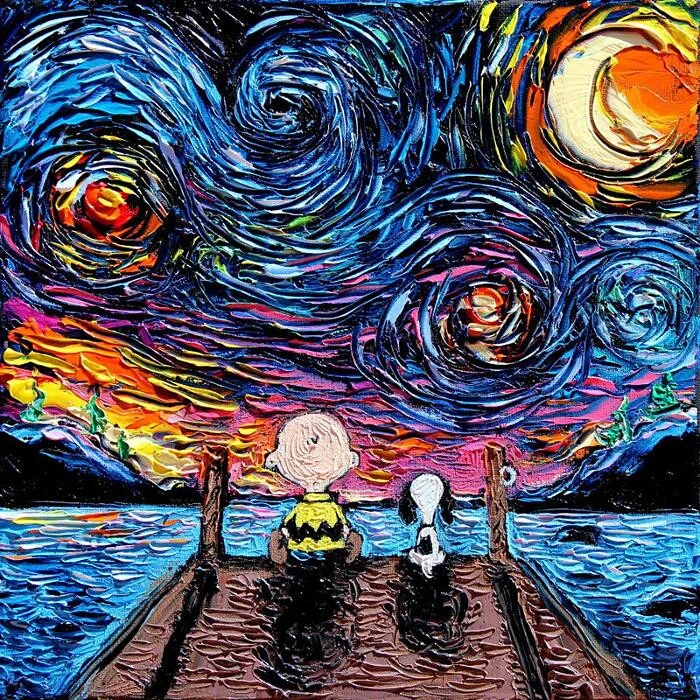 Notte stellata van gogh Linus Snoopy