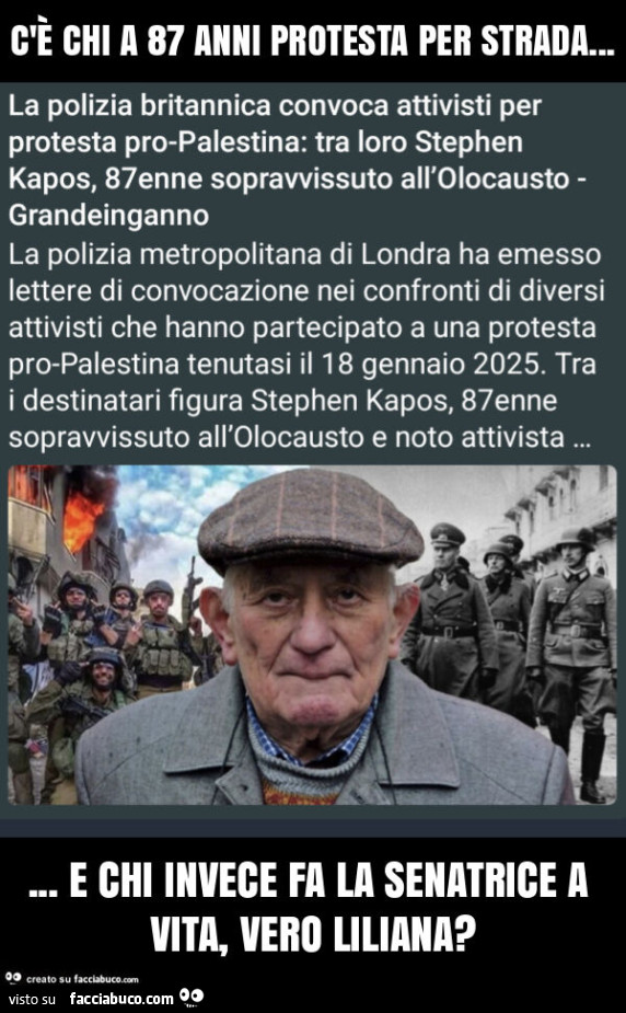 C'è chi a 87 anni protesta per strada… e chi invece fa la senatrice a vita, vero liliana?