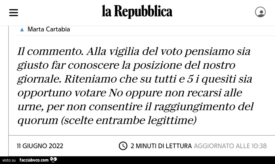 Il commento. Alla vigilia del voto pensiamo sia giusto far conoscere la posizione del nostro giornale. Riteniamo che su tutti e 5 i quesiti sia opportuno votare no oppure non recarsi alle urne