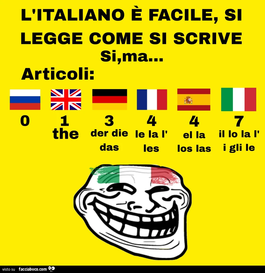 L'italiano è facile, si legge come si scrive si, ma&hellip; articoli