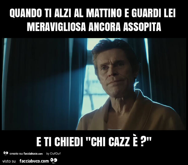 Quando ti alzi al mattino e guardi lei meravigliosa ancora assopita e ti chiedi "chi cazz è? "