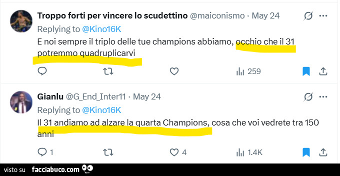 E noi sempre il triplo delle tue champions abbiamo, occhio che il 31 potremmo quadruplicarvi