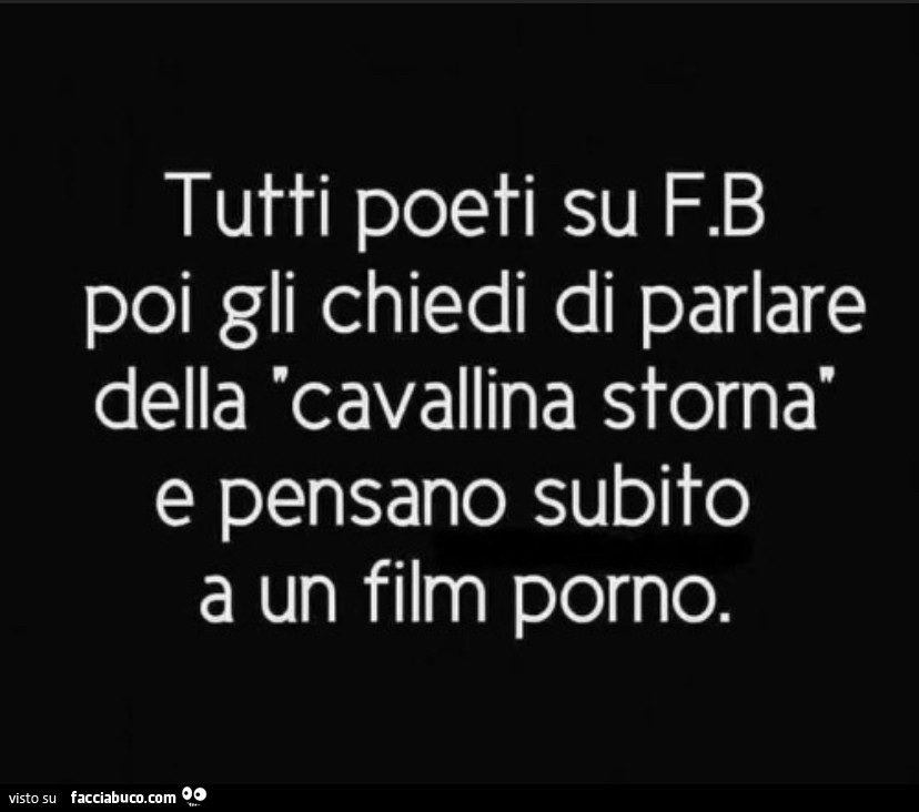 Tutti poeti su fb poi gli chiedi di parlare della cavallina storna e pensano subito a un film porno