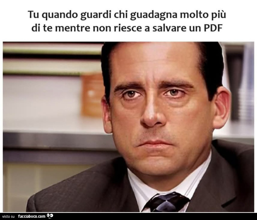 Tu quando guardi chi guadagna molto più di te mentre non riesce a salvare un pdf