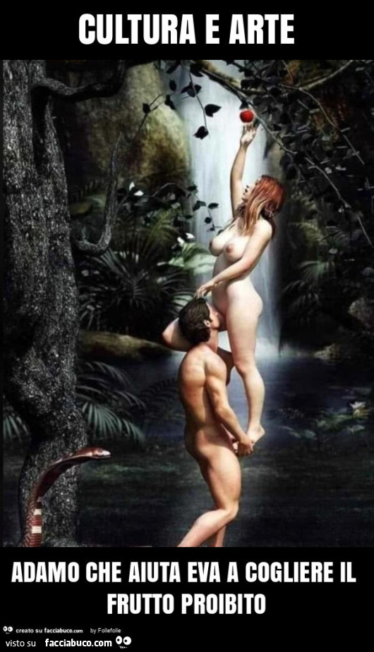 Cultura e arte adamo che aiuta eva a cogliere il frutto proibito