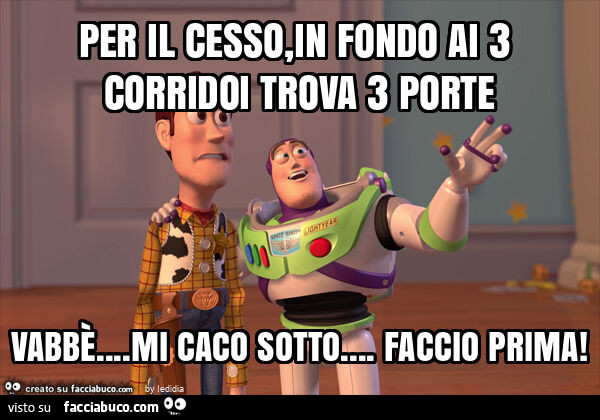 Per il cesso, in fondo ai 3 corridoi trova 3 porte vabbè… mi caco sotto… faccio prima