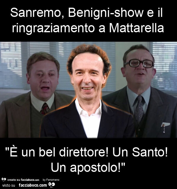 Sanremo, benigni-show e il ringraziamento a mattarella "è un bel direttore! Un santo! Un apostolo! "