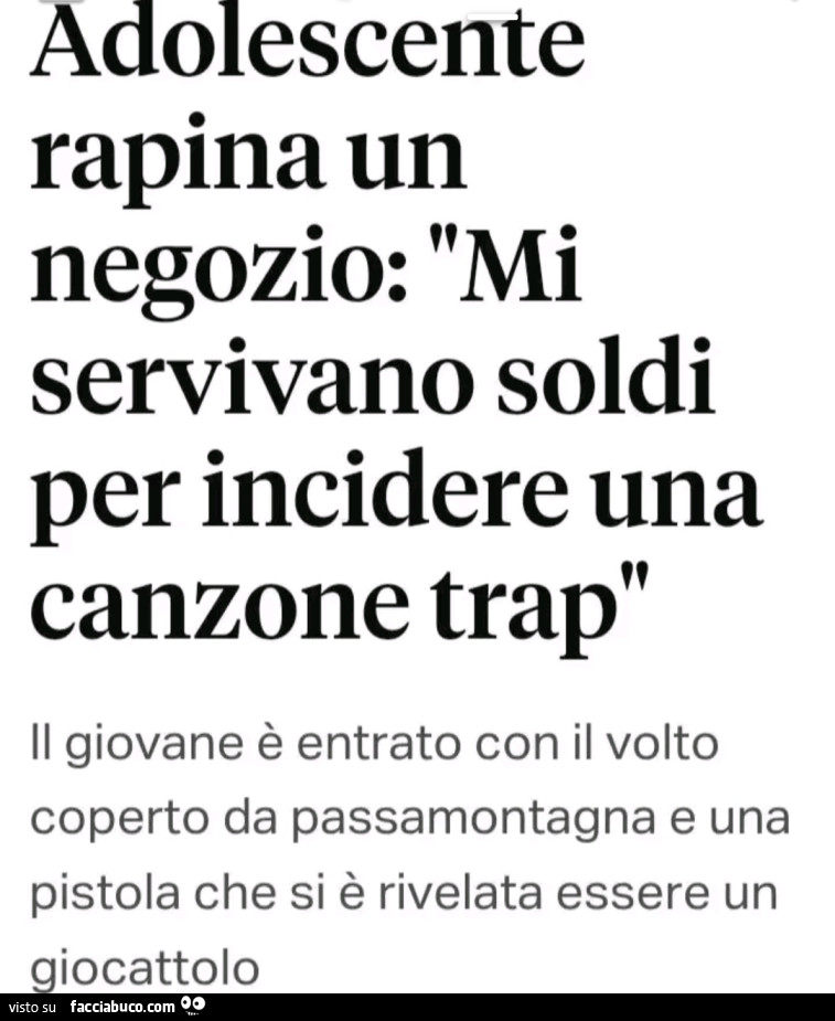 Adolescente rapina un negozio: mi servivano soldi per incidere una canzone trap