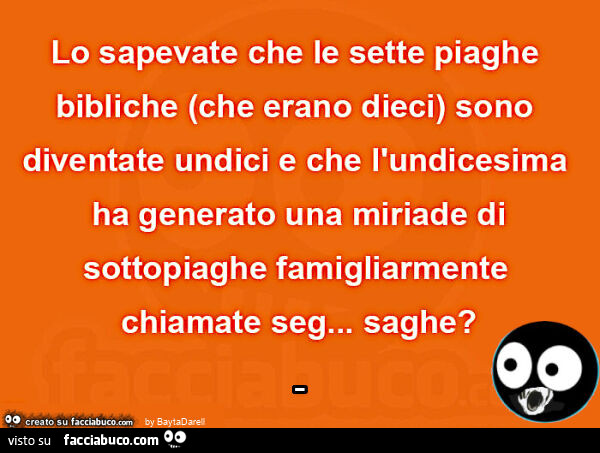 Lo sapevate che le sette piaghe… sono diventate undici… con sottopiaghe chiamate seg… saghe? Le saghe di Facciabuco