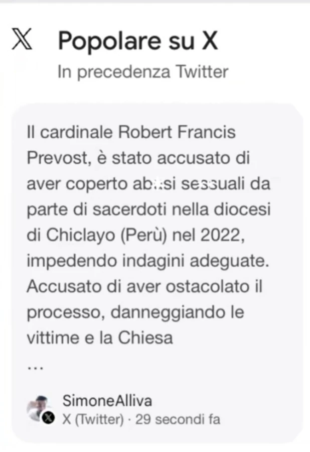 Il cardinale robert francis prevost, è stato accusato di aver coperto abusi sessuali da parte di sacerdoti nella diocesi di chiclayo