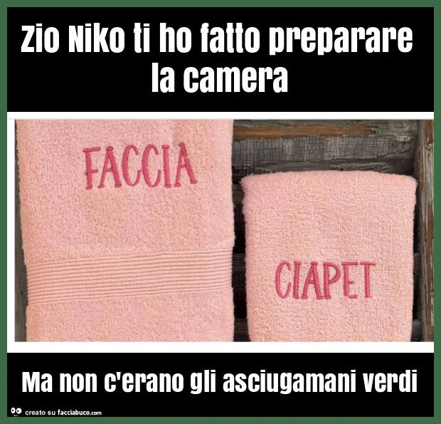 Zio niko ti ho fatto preparare la camera ma non c'erano gli asciugamani verdi