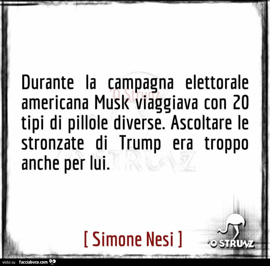 Durante la campagna elettorale americana musk viaggiava con 20 tipi di pillole diverse ascoltare le stronzate di trump era troppo anche per lui Simone nesi