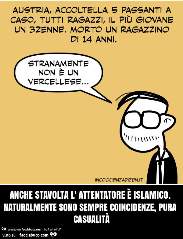 Anche stavolta l' attentatore è islamico. Naturalmente sono sempre coincidenze, pura casualità