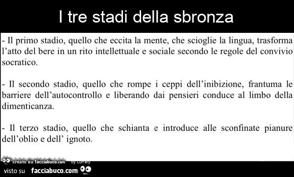 I tre stadi della sbronza
