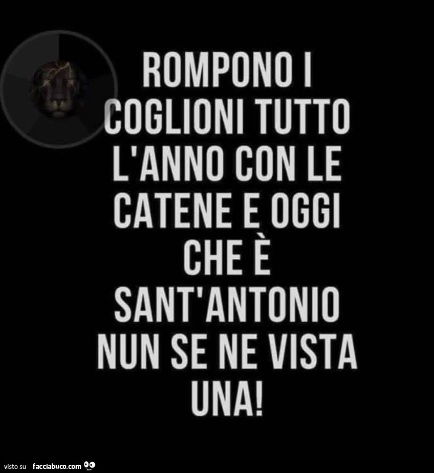 Rompono i coglioni tutto l'anno con le catene e oggi che è sant'antonio nun se n'è vista una