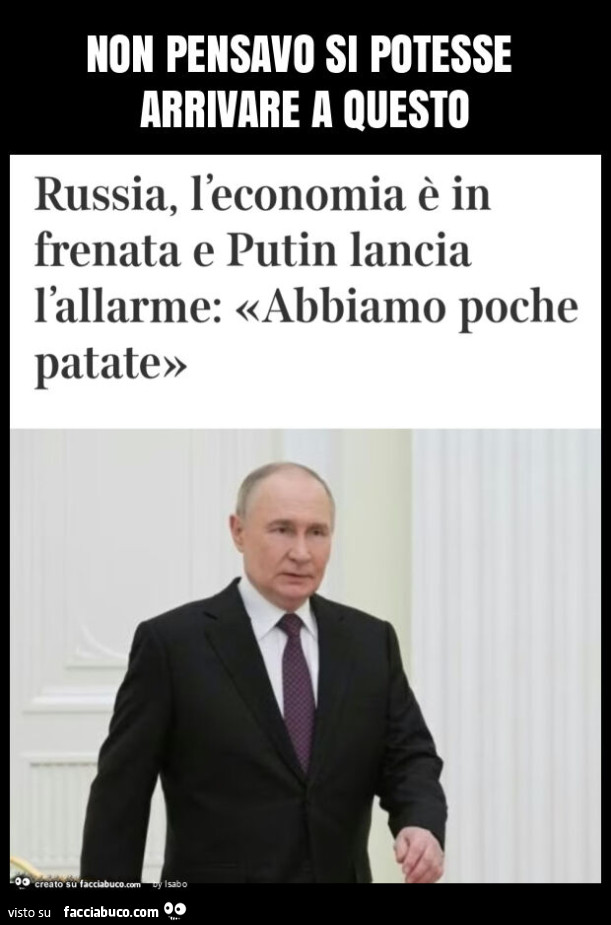Non pensavo si potesse arrivare a questo russia l'Economia è in frenata e putin lancia l'allarme abbiamo poche patate