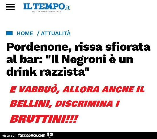 Pordenone, rissa sfiorata al bar: il negroni è un drink razzista. E vabbuò allora anche u bellini discrimina i bruttini