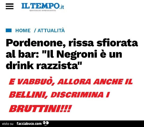Pordenone, rissa sfiorata al bar: il negroni è un drink razzista. E vabbuò allora anche u bellini discrimina i bruttini
