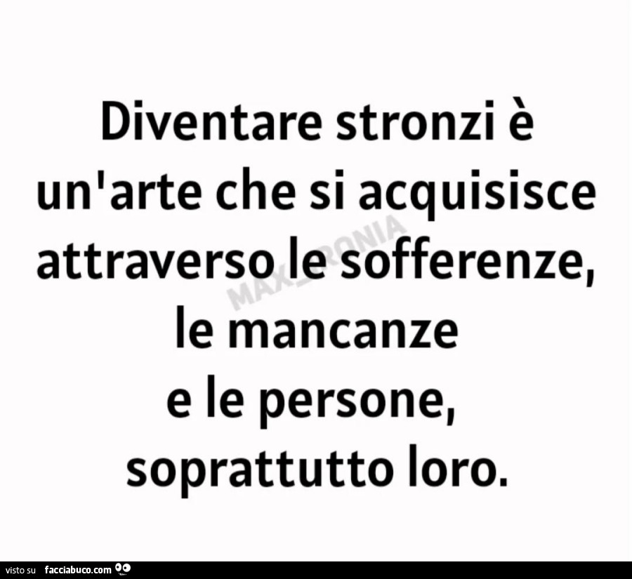 Diventare stronzi è unlarte che si acquisisce attraverso le sofferenze, le mancanze e le persone, soprattutto loro