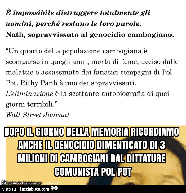 Dopo il giorno della memoria ricordiamo anche il genocidio dimenticato di 3 milioni di cambogiani dal dittature comunista pol pot