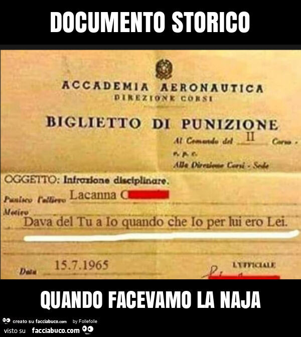 Documento storico quando facevamo la naja