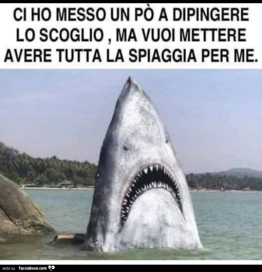 Asocialità in vacanza con scoglio dipinto come squale