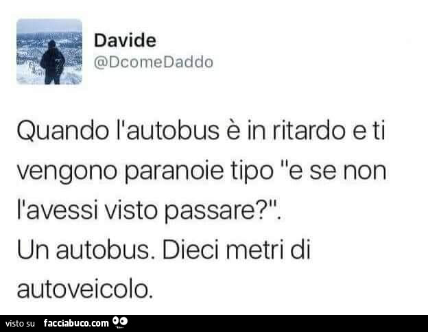 Quando l'autobus è in ritardo e ti vengono paranoie tipo e se non l'avessi visto passare? Un autobus. Dieci metri di autoveicolo