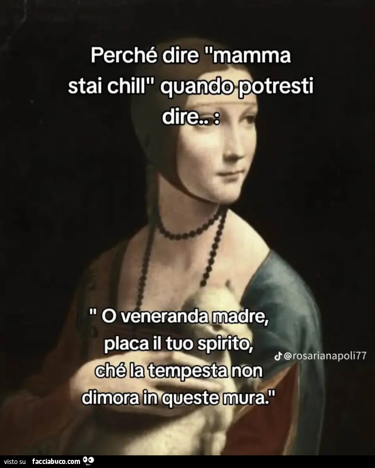 Perché dire mamma stai chill quando potresti dire o veneranda madre placa il tuo spirito ché la tempesta non dimora in queste mura