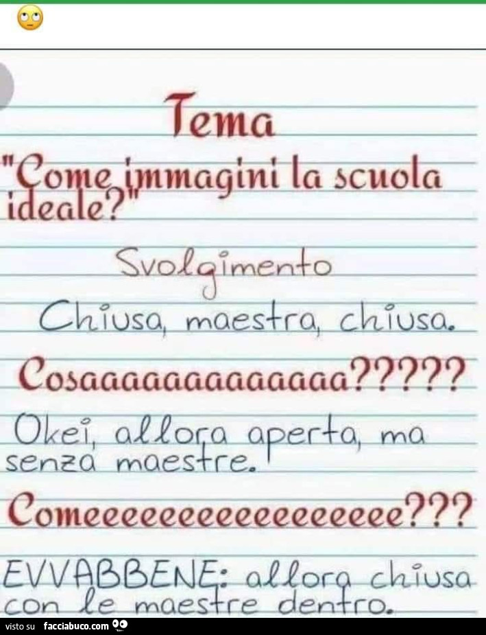 Tema: come immagini la scuola ideale? Svolgimento: chiusa