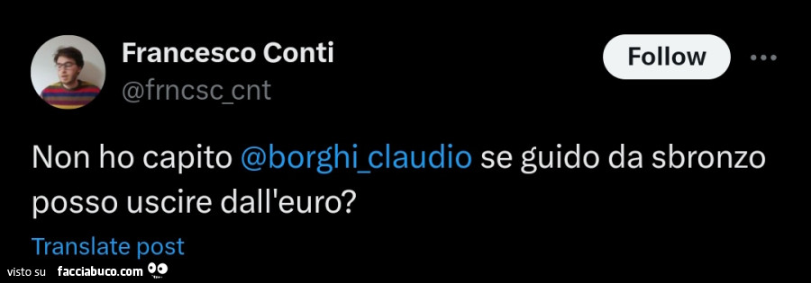 Non ho capito borghi claudio se guido da sbronzo posso uscire dall'euro?