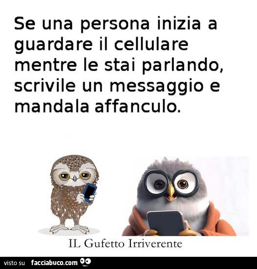 Se una persona inizia a guardare il cellulare mentre le stai parlando, scrivile un messaggio e mandala affanculo