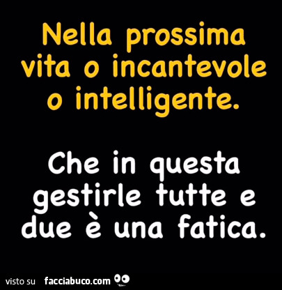 Nella prossima vita o incantevole o intelligente. Che in questa gestirle tutte e due è una fatica