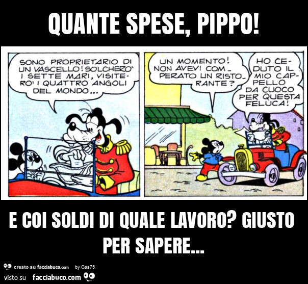 Quante spese, pippo! E coi soldi di quale lavoro? Giusto per sapere