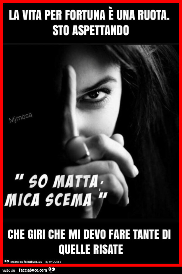 La vita per fortuna è una ruota. Sto aspettando che giri che mi devo fare tante di quelle risate