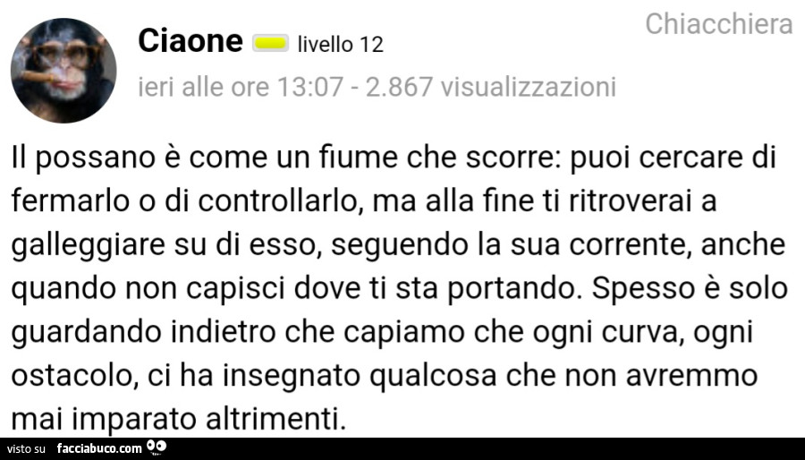 Il possano è come un fiume che scorre: puoi cercare di fermarlo o di controllarlo, ma alla fine ti ritroverai a galleggiare su di esso, seguendo la sua corrente, anche quando non capisci dove ti sta portando