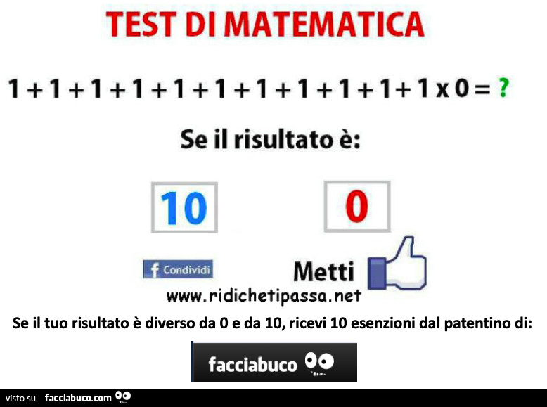 Test di matematica. Ricevi io10 esenzioni dal patentino di facciabuco