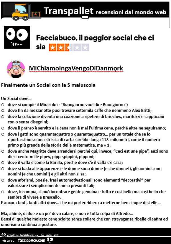 Recensioni Transpallet. Facciabuco, finalmente un Social con la S maiuscola