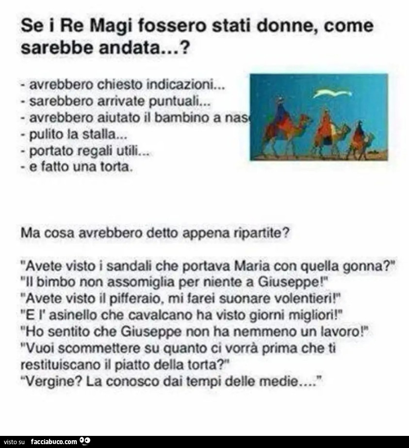 Se I re magi fossero stati donne come sarebbe andata