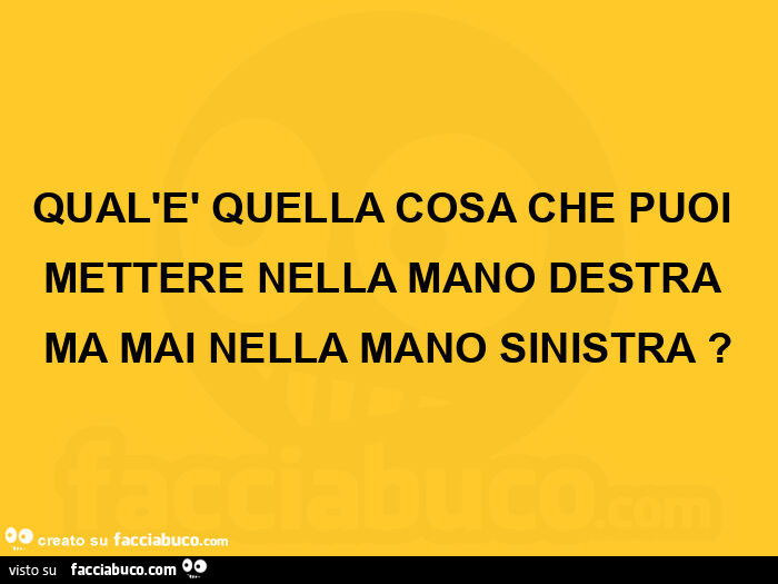 Qual'è quella cosa che puoi mettere nella mano destra ma mai nella mano sinistra?