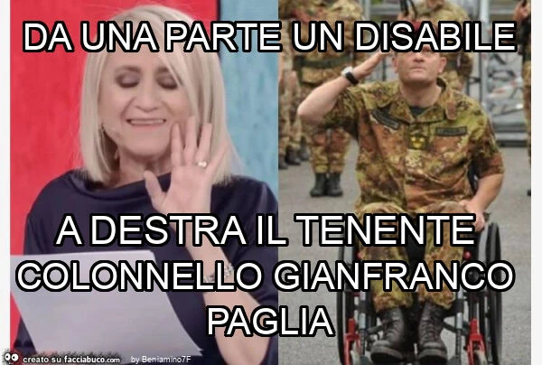 Da una parte un disabile a destra il tenente colonnello gianfranco paglia