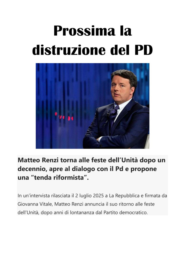 Prossima la distruzione del pd
