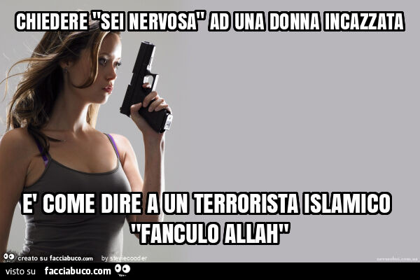 Chiedere "sei nervosa" ad una donna incazzata è come dire a un terrorista islamico "fanculo allah"