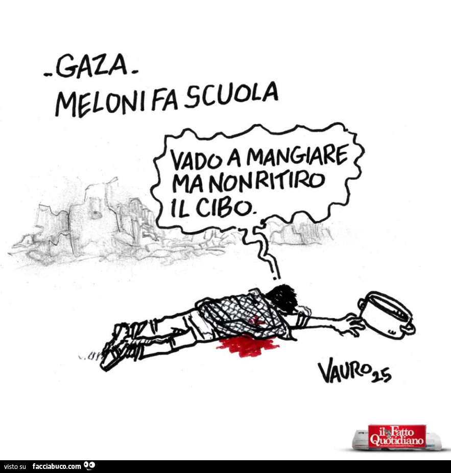 Gaza. Meloni a scuola. Vado a mangiare ma non ritiro il cibo