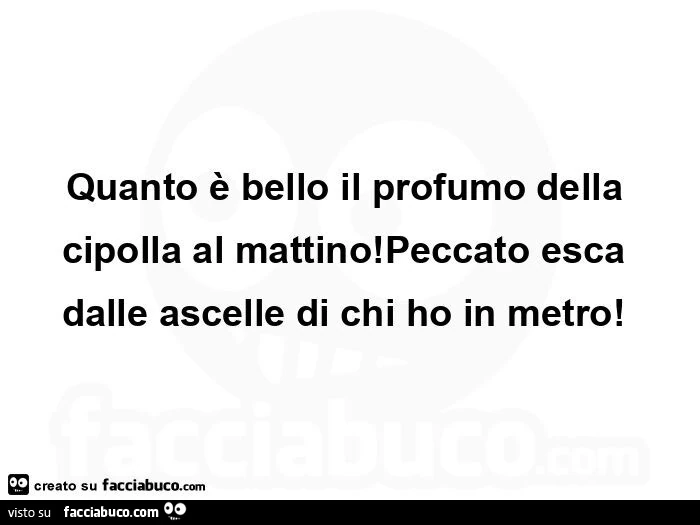 Quanto è bello il profumo della cipolla al mattino! Peccato esca dalle ascelle di chi ho in metro